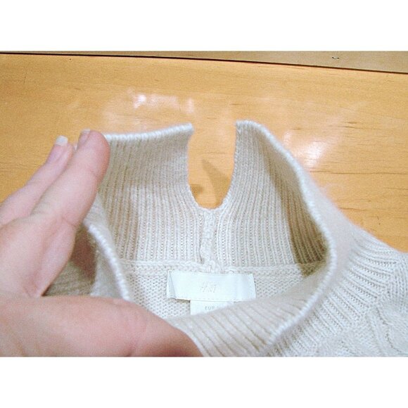 H&M Womens Wool Blend Mockneck Sweater Dress Tunic Oatmeal Color Mini Dress Sz L - Picture 7 of 12